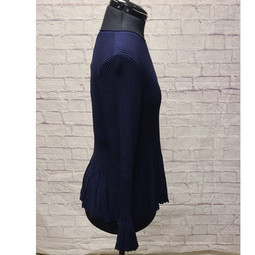 Nancy Yang Collection Navy Blue Ribbed Peplum Knit Top Long Sleeve Womens Medium - Picture 2 of 7